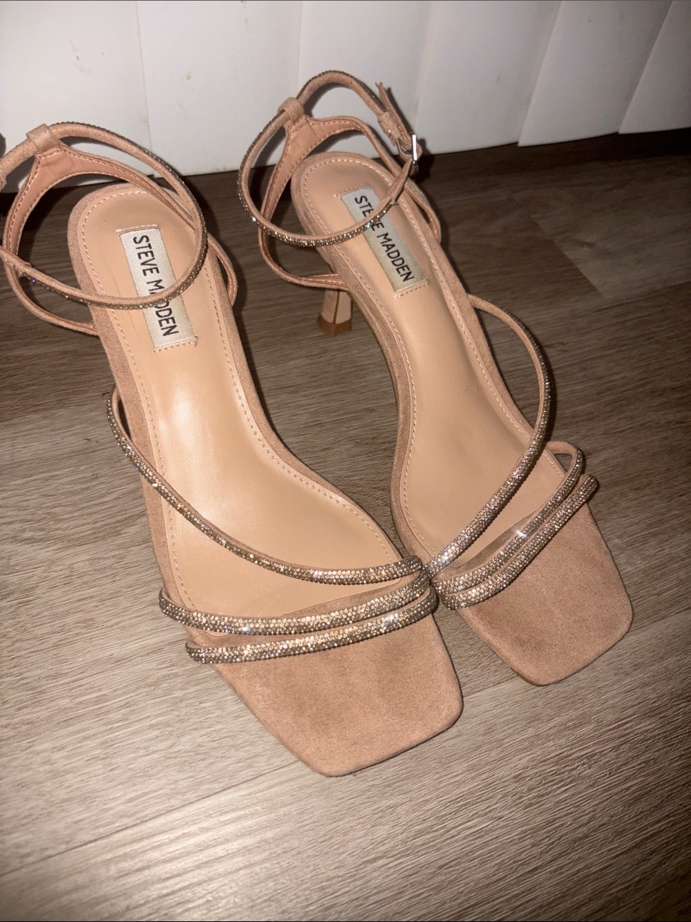 Steve Madden Blush Rhinestone Strappy Block Heels